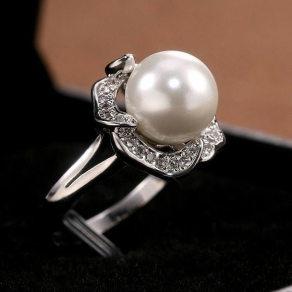 New Gorgeous Gold Over 925 Silver Diamond Pearl Ring - Picture 1 of 5